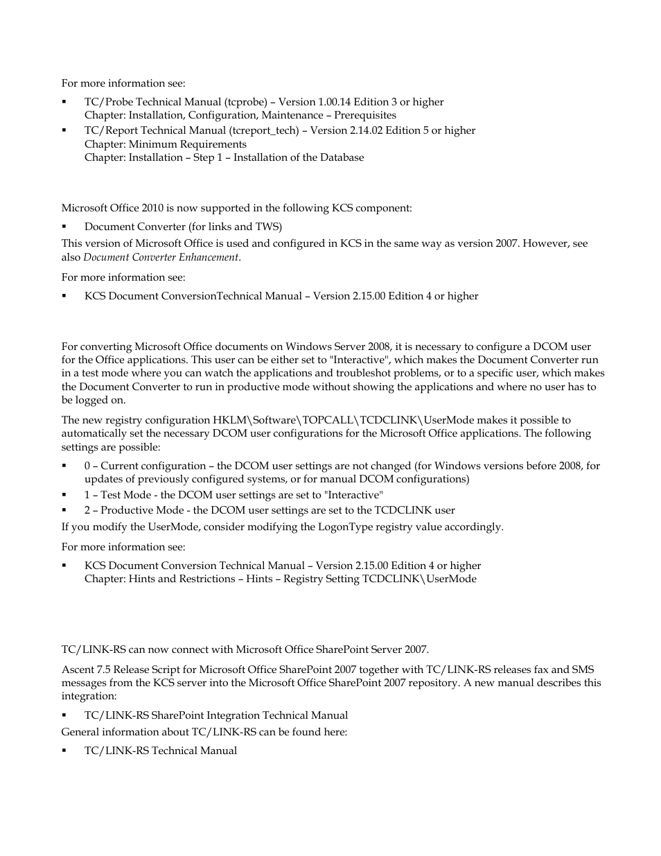 15 version tracking: office 2010 support, 16 document converter enhancement, Version tracking: office 2010 support | Document converter enhancement | Kofax Communication Server 9.1 User Manual | Page 8 / 35