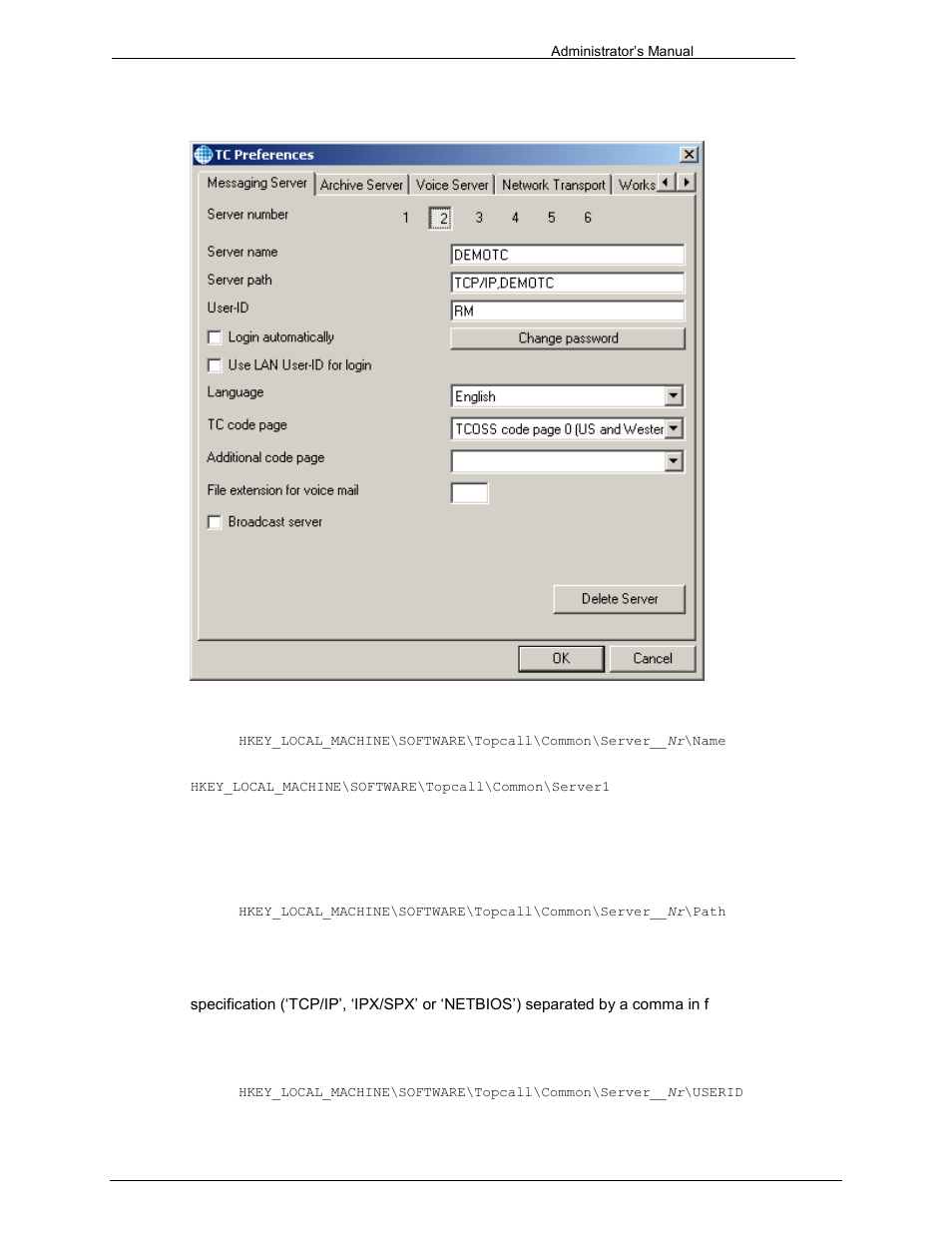 Server name, Server path, User id | Kofax Communication Server 9.1 User Manual | Page 121 / 203