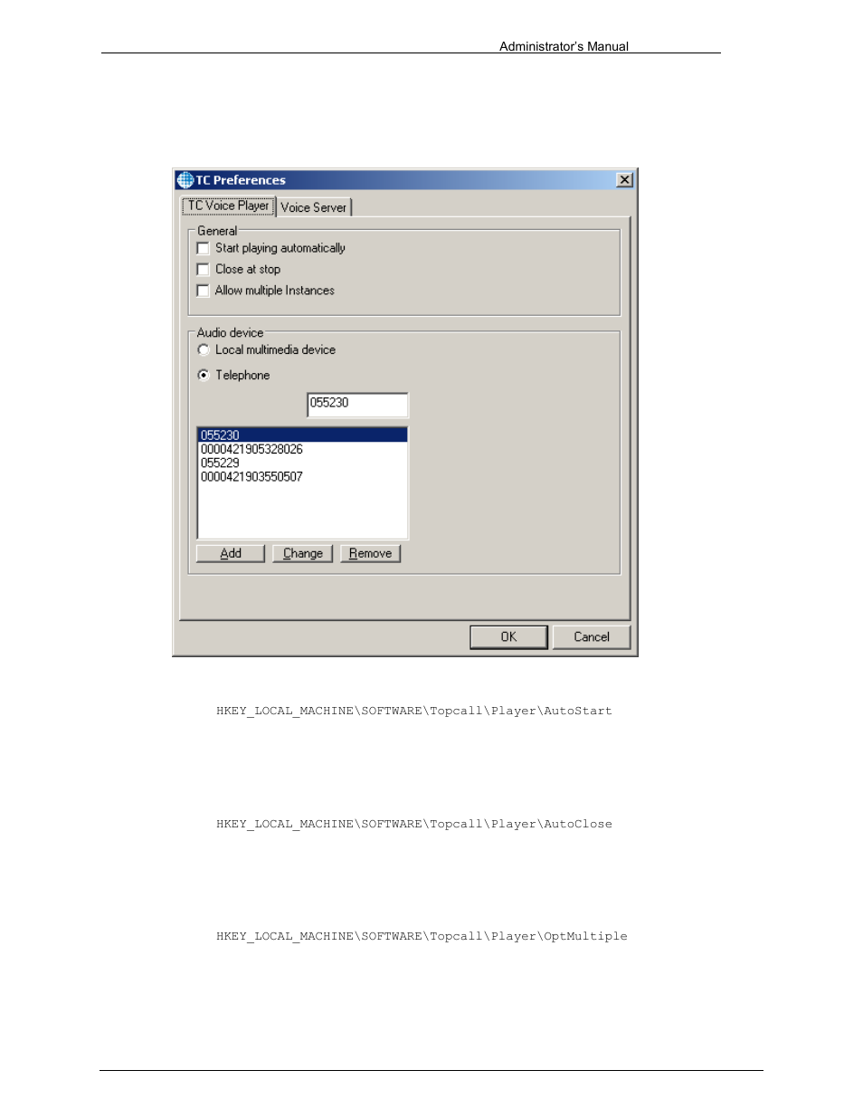 Kcs voice player, Start playing automatically, Close at stop | Allow multiple instances, 7 kcs voice player | Kofax Communication Server 9.1 User Manual | Page 135 / 203