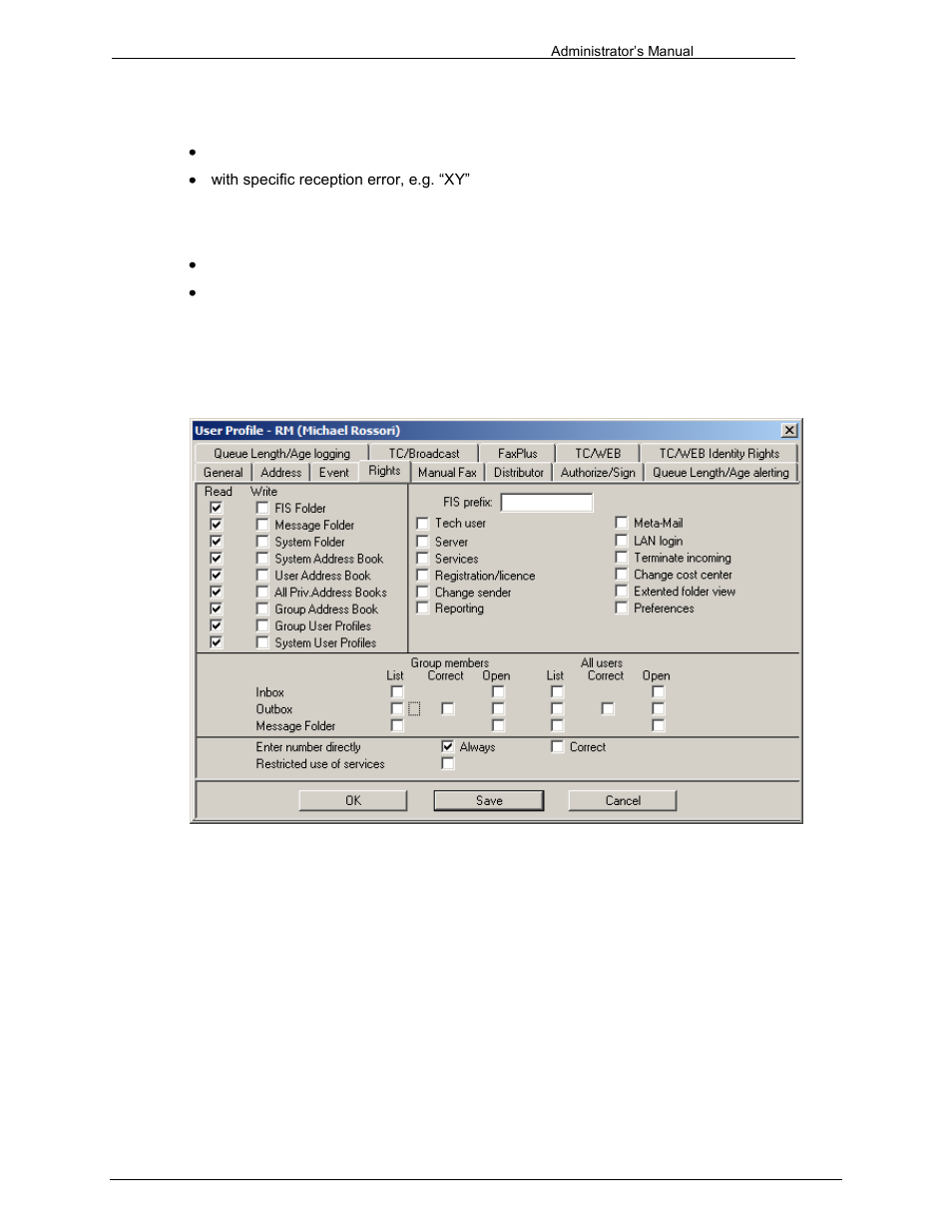 Rights, Fis folder, fis prefix, Message folder | System folder, 4 rights | Kofax Communication Server 9.1 User Manual | Page 30 / 203