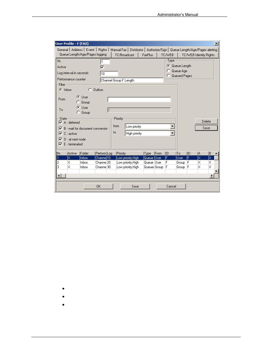 Log interval in seconds, Performance counter, Type | Kofax Communication Server 9.1 User Manual | Page 50 / 203