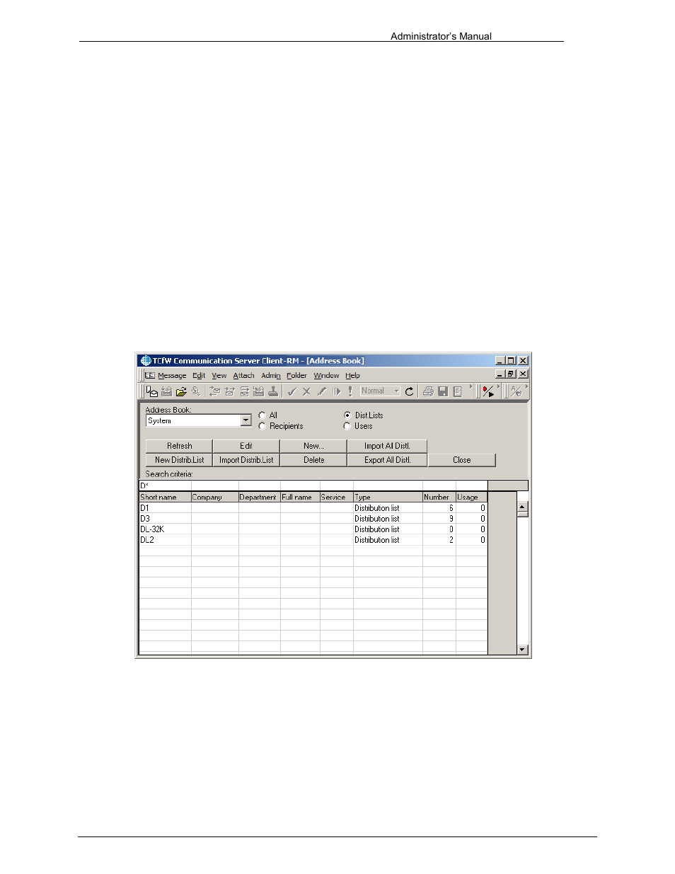 Distribution lists, Edit, New distribution list | 4 distribution lists | Kofax Communication Server 9.1 User Manual | Page 66 / 203