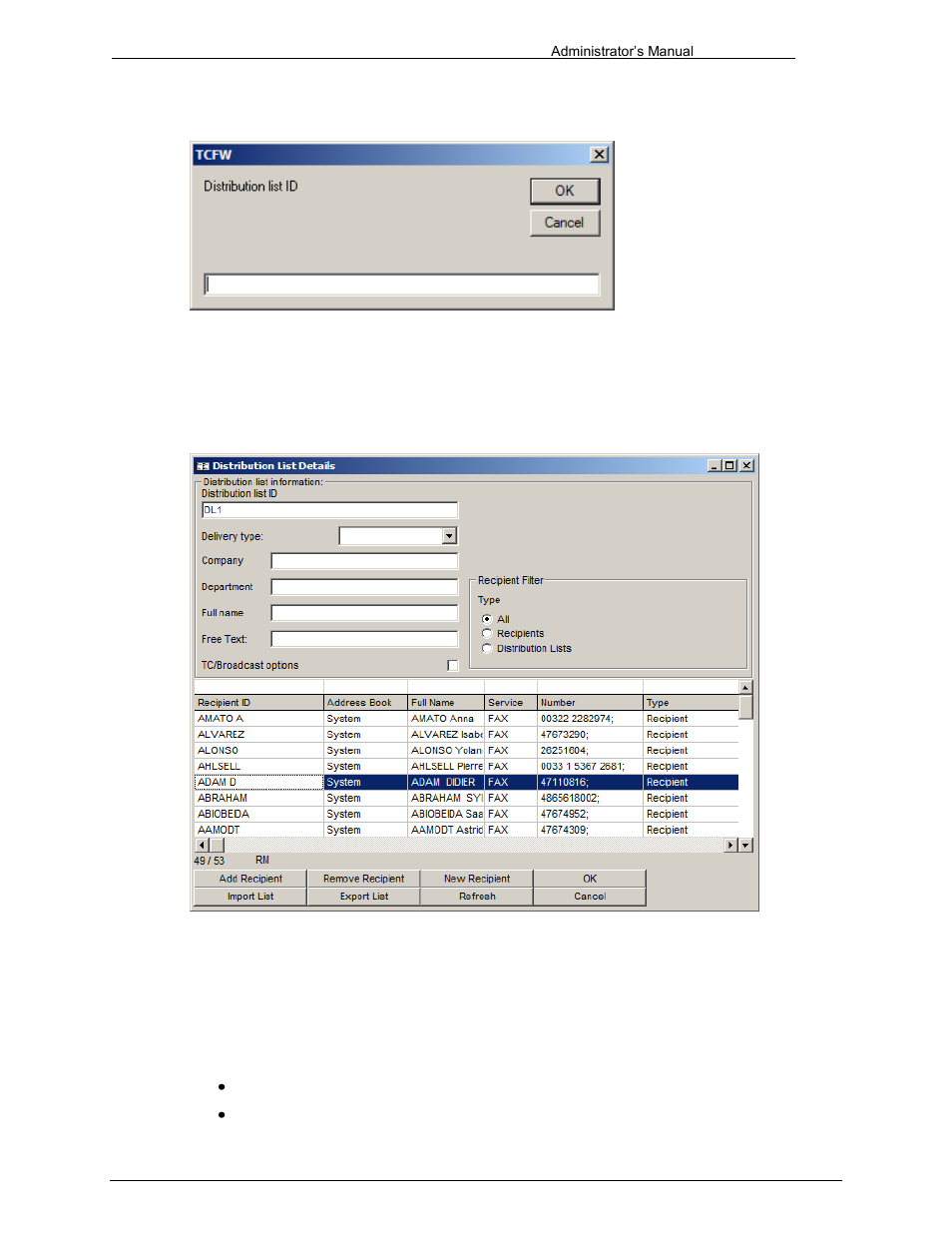 Distribution list details window, Recipients filter, Additional filter values | Kofax Communication Server 9.1 User Manual | Page 67 / 203