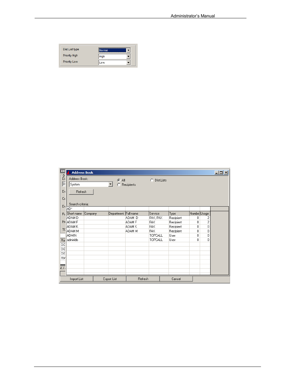 Distribution list type, Priorities, Add recipient button | Kofax Communication Server 9.1 User Manual | Page 69 / 203