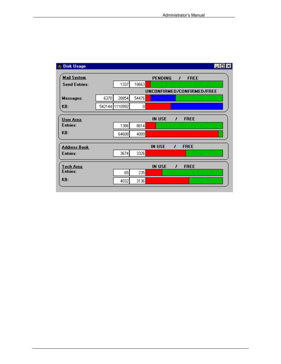 Disk usage, Number series, Disk usage, number series | 2 disk usage, 3 number series | Kofax Communication Server 9.1 User Manual | Page 97 / 203