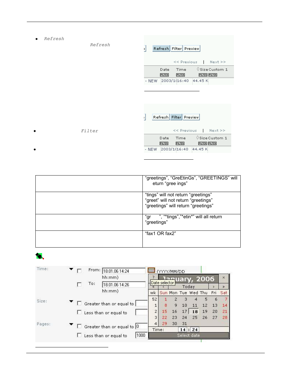 Refresh, Filter | Kofax Communication Server 9.1 User Manual | Page 12 / 85