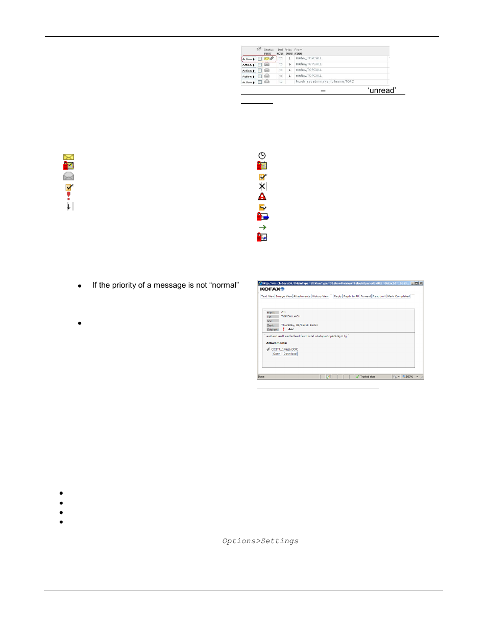 Explanation of icons, Message view, General | Kofax Communication Server 9.1 User Manual | Page 19 / 85