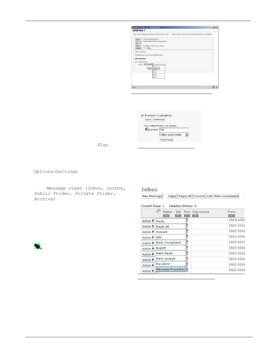 Voicemail player, Message properties | Kofax Communication Server 9.1 User Manual | Page 23 / 85