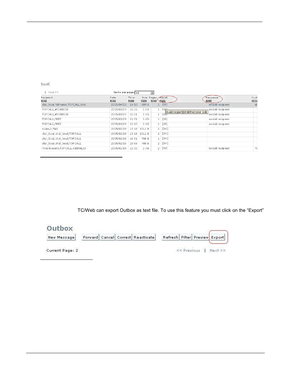 Outbox, Long text for error codes, Output outbox as text file | Kofax Communication Server 9.1 User Manual | Page 25 / 85