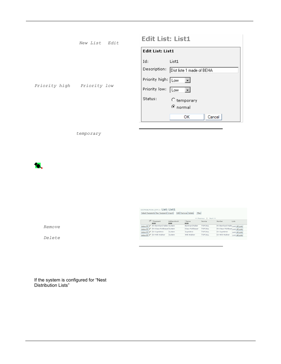 Creating or editing a distribution list, Changing the recipients of a distribution list | Kofax Communication Server 9.1 User Manual | Page 35 / 85