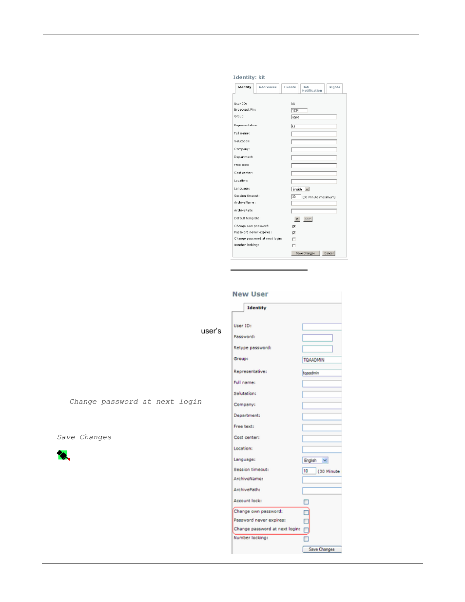 Options, Identity, Password options | Kofax Communication Server 9.1 User Manual | Page 41 / 85