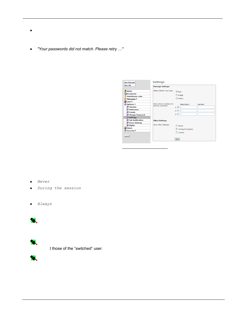 Settings, Save filter settings | Kofax Communication Server 9.1 User Manual | Page 43 / 85