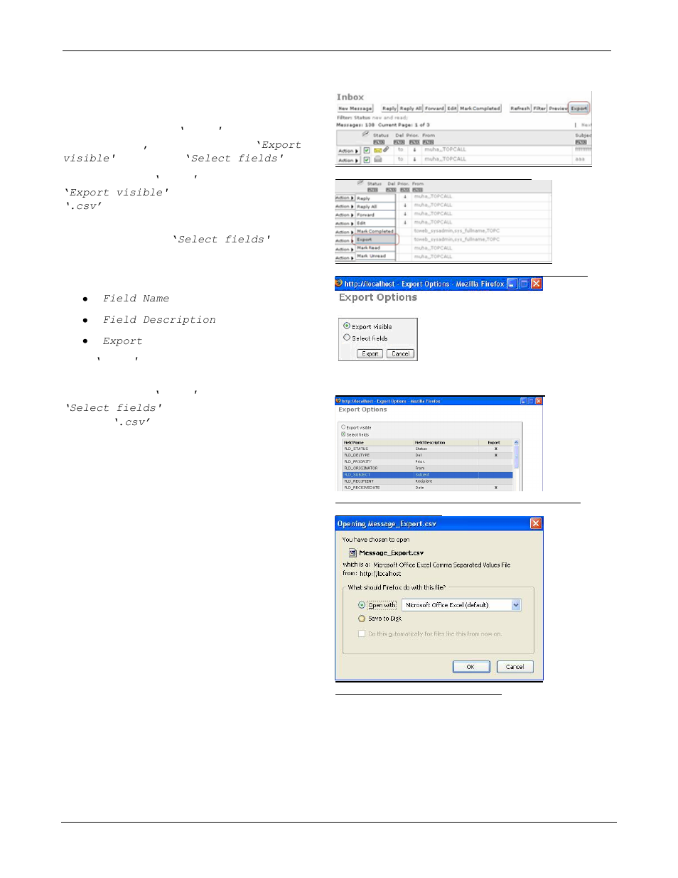 Export folder view to .csv file | Kofax Communication Server 9.1 User Manual | Page 62 / 85