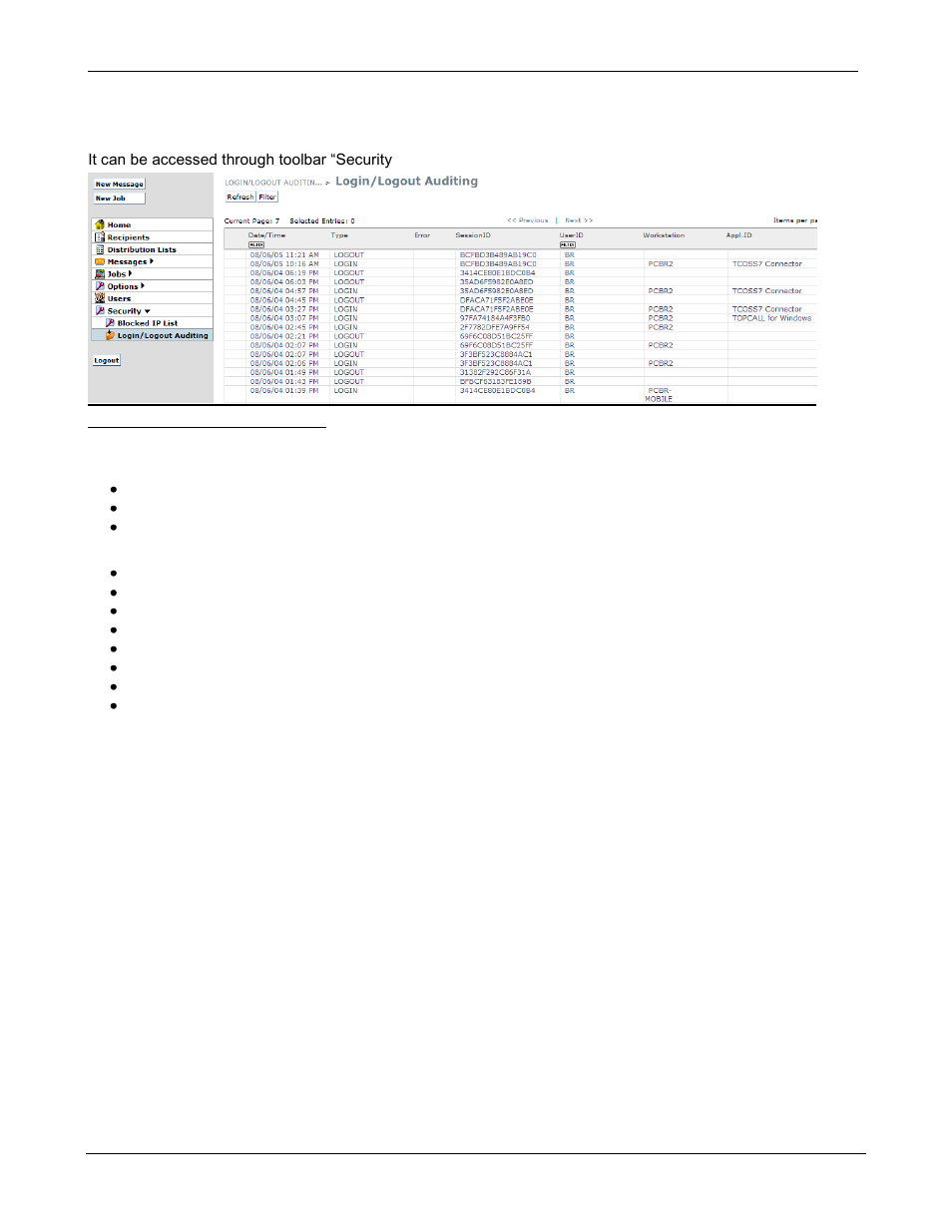 Login/logout auditing | Kofax Communication Server 9.1 User Manual | Page 67 / 85