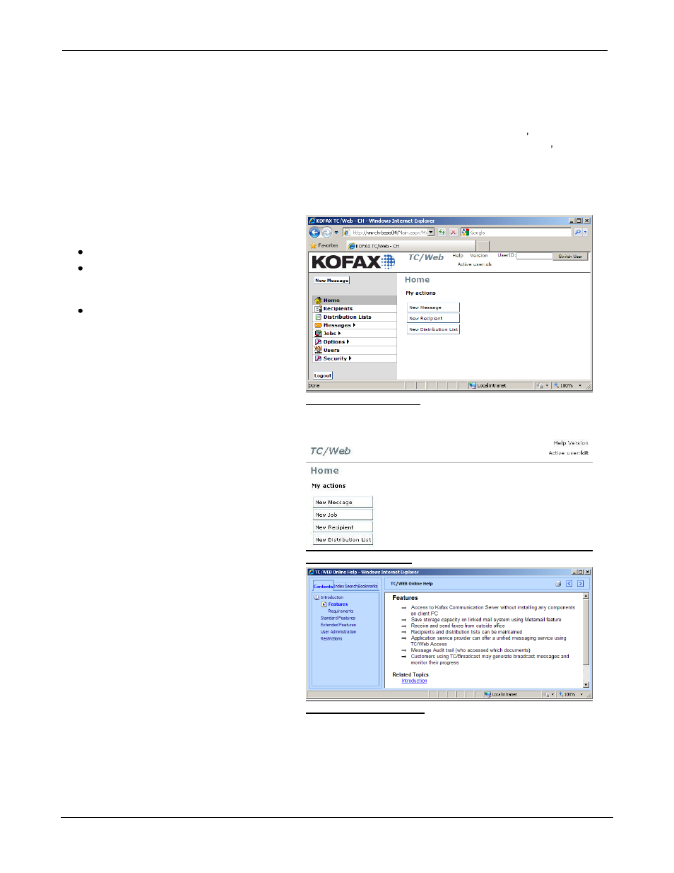 User inactivity timeout, General view after login, User manual in html format | Kofax Communication Server 9.1 User Manual | Page 8 / 85