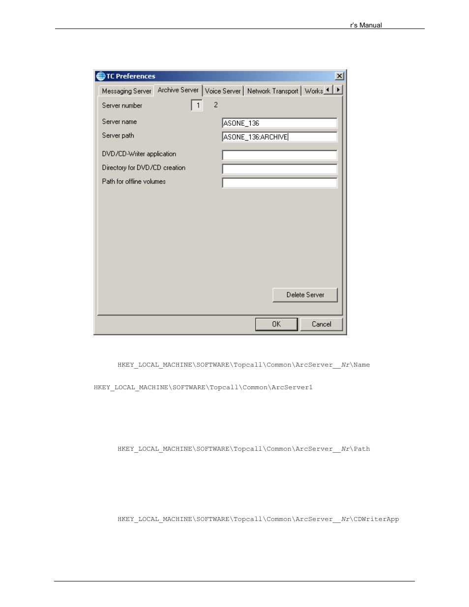 1 server name, 2 server path, 3 dvd/cd writer application | Kofax Communication Server 9.1.1 User Manual | Page 124 / 204