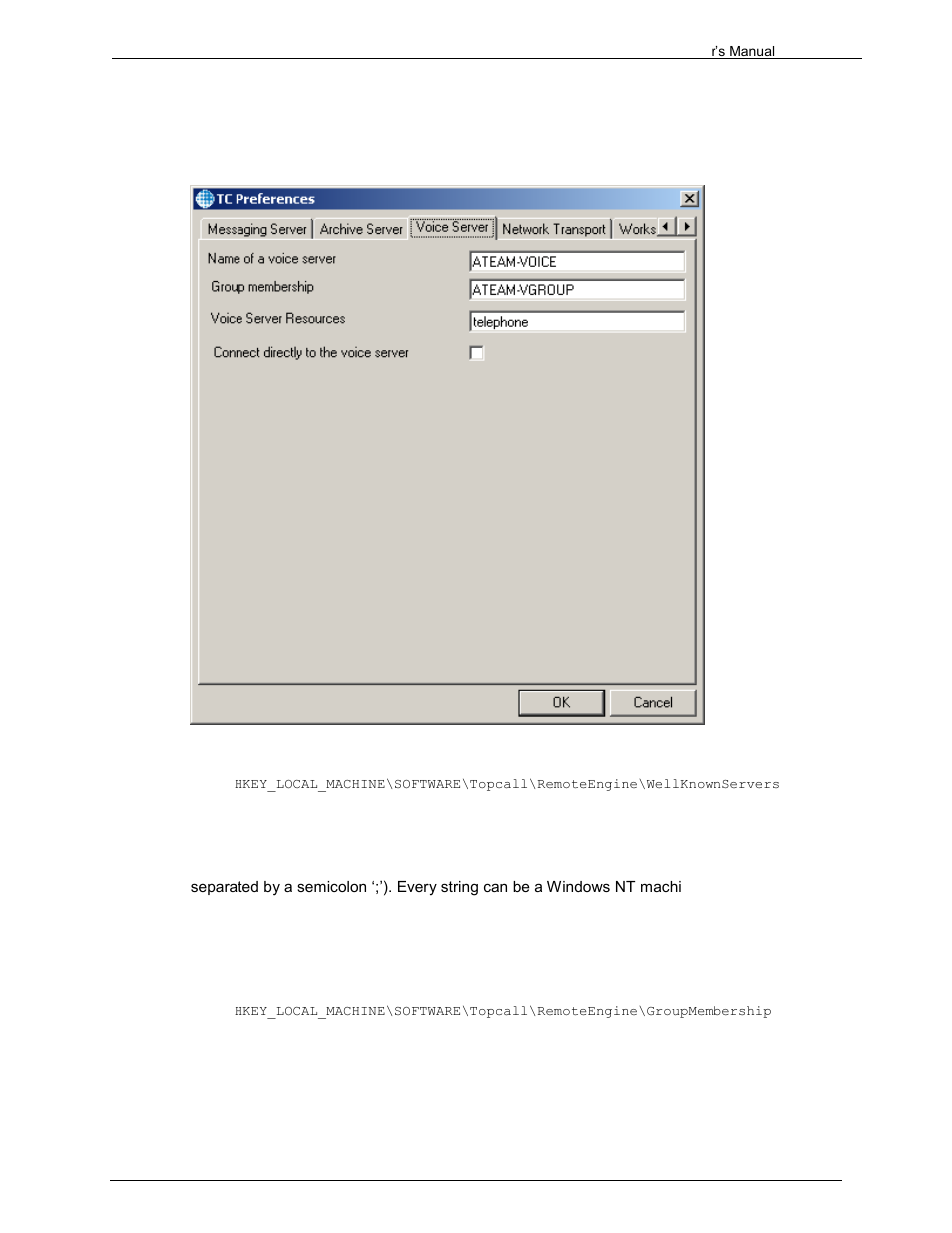 3 voice server, 1 name of a voice server, 2 group membership | Kofax Communication Server 9.1.1 User Manual | Page 126 / 204