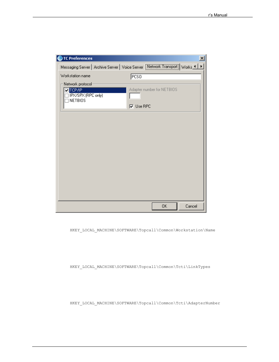 4 network transport, 1 workstation name, 2 network protocol | 3 adapter number for netbios | Kofax Communication Server 9.1.1 User Manual | Page 128 / 204