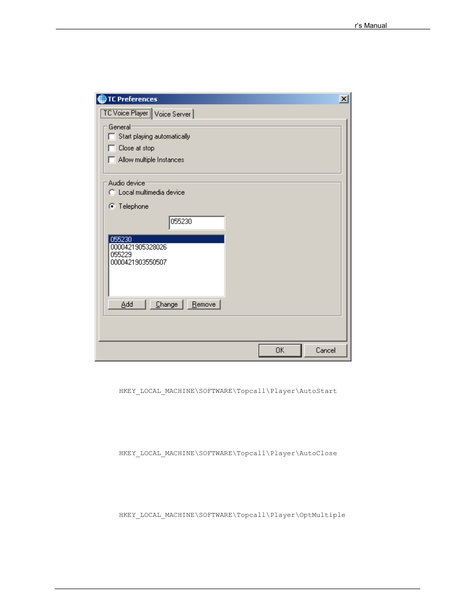 7 kcs voice player, 1 start playing automatically, 2 close at stop | 3 allow multiple instances | Kofax Communication Server 9.1.1 User Manual | Page 135 / 204