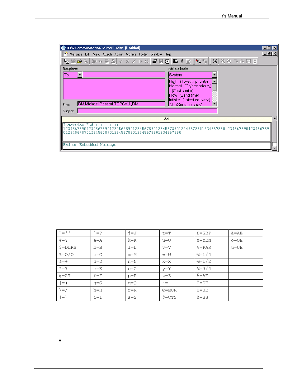 9 ascii to telex character mapping, 1 default ascii to telex character mapping | Kofax Communication Server 9.1.1 User Manual | Page 152 / 204