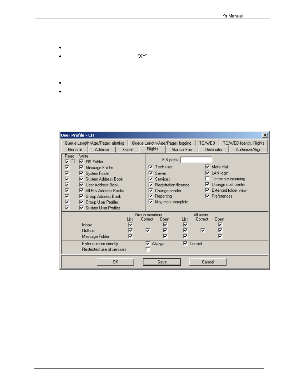 4 rights, 1 fis folder, fis prefix, 2 message folder | Kofax Communication Server 9.1.1 User Manual | Page 30 / 204