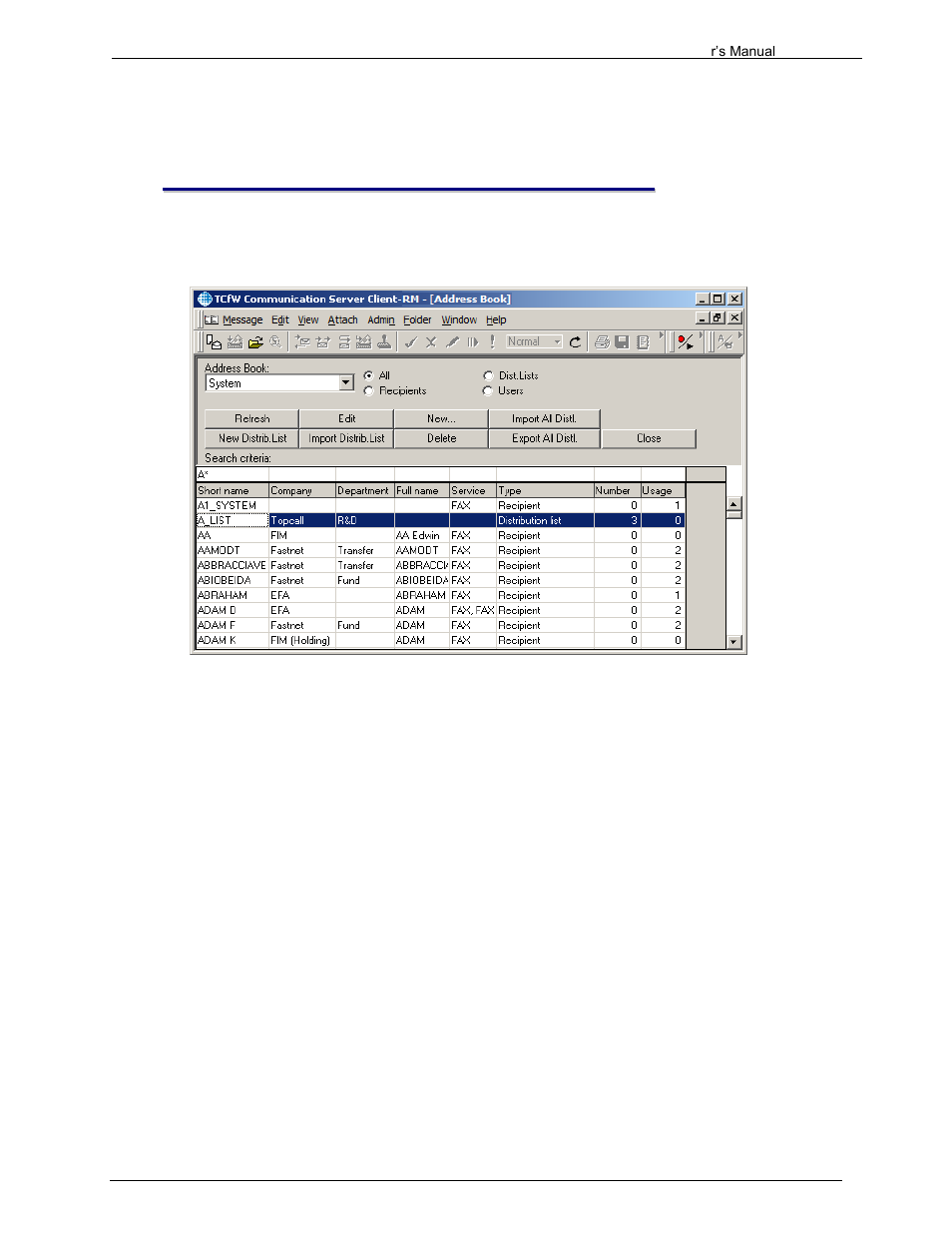 Maintaining address books, 1 filterable type column in address book | Kofax Communication Server 9.1.1 User Manual | Page 65 / 204