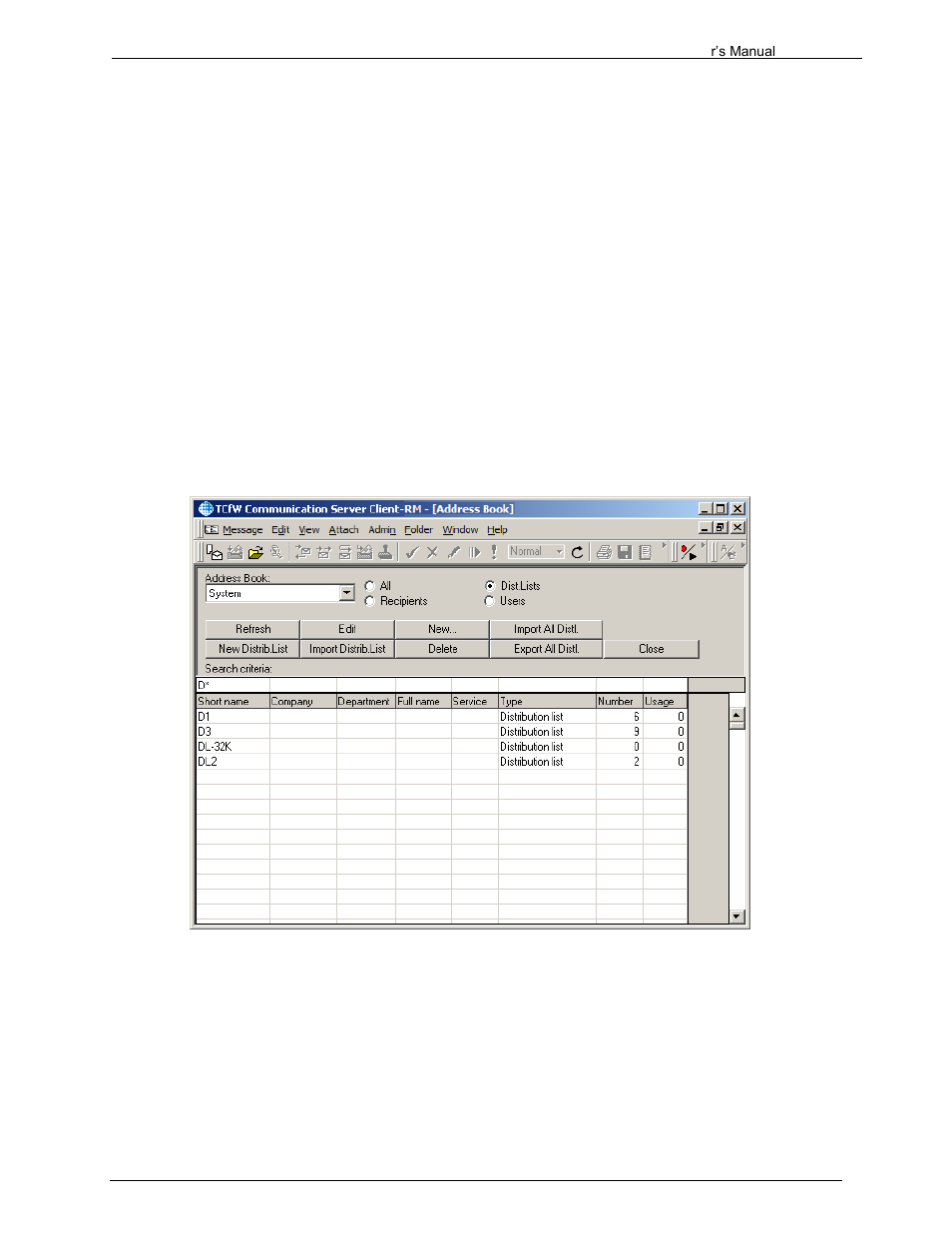 4 distribution lists, 1 edit, 2 new distribution list | Kofax Communication Server 9.1.1 User Manual | Page 67 / 204