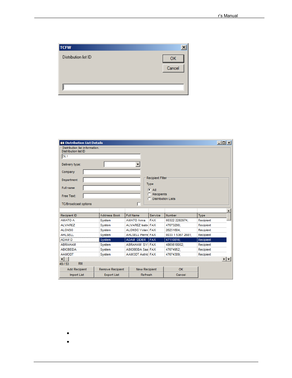 3 distribution list details window, 1 recipients filter, 2 additional filter values | Kofax Communication Server 9.1.1 User Manual | Page 68 / 204