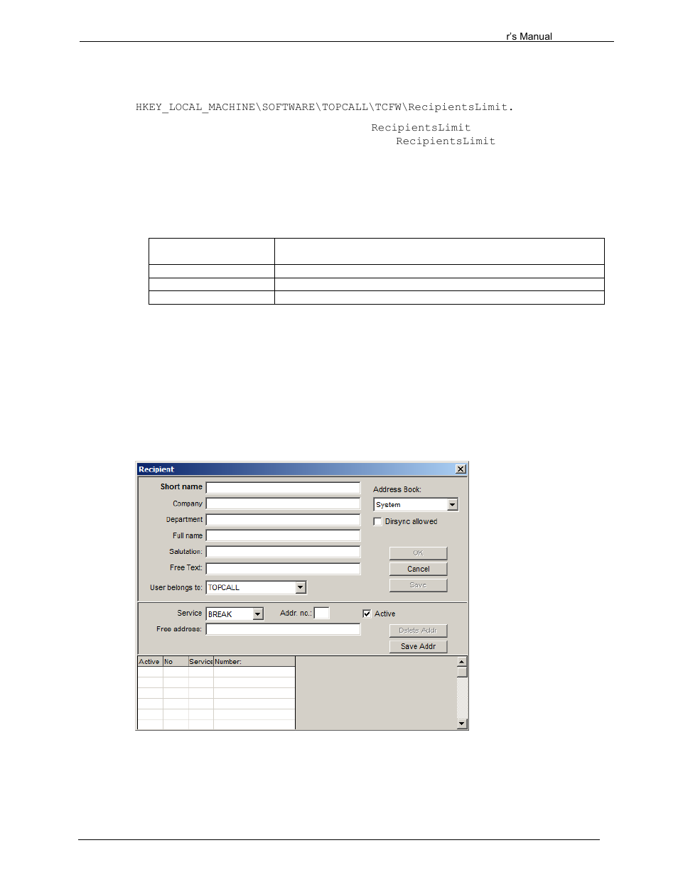 2 address books, 5 remove recipient button, 6 new recipient button | 7 import list button | Kofax Communication Server 9.1.1 User Manual | Page 71 / 204