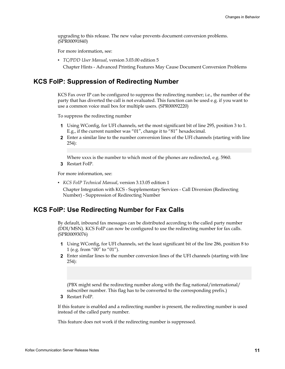 Kcs foip: suppression of redirecting number, Kcs foip: use redirecting number for fax calls | Kofax Communication Server 9.1.1 User Manual | Page 11 / 38