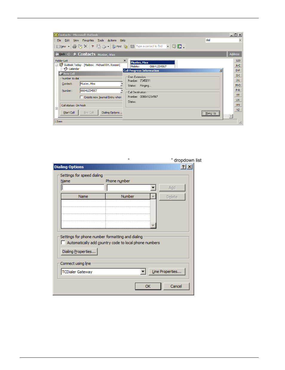 1 outlook configuration for the tc/dialer gateway, Outlook configuration for the tc/dialer gateway | Kofax Communication Server 9.1.1 User Manual | Page 12 / 16