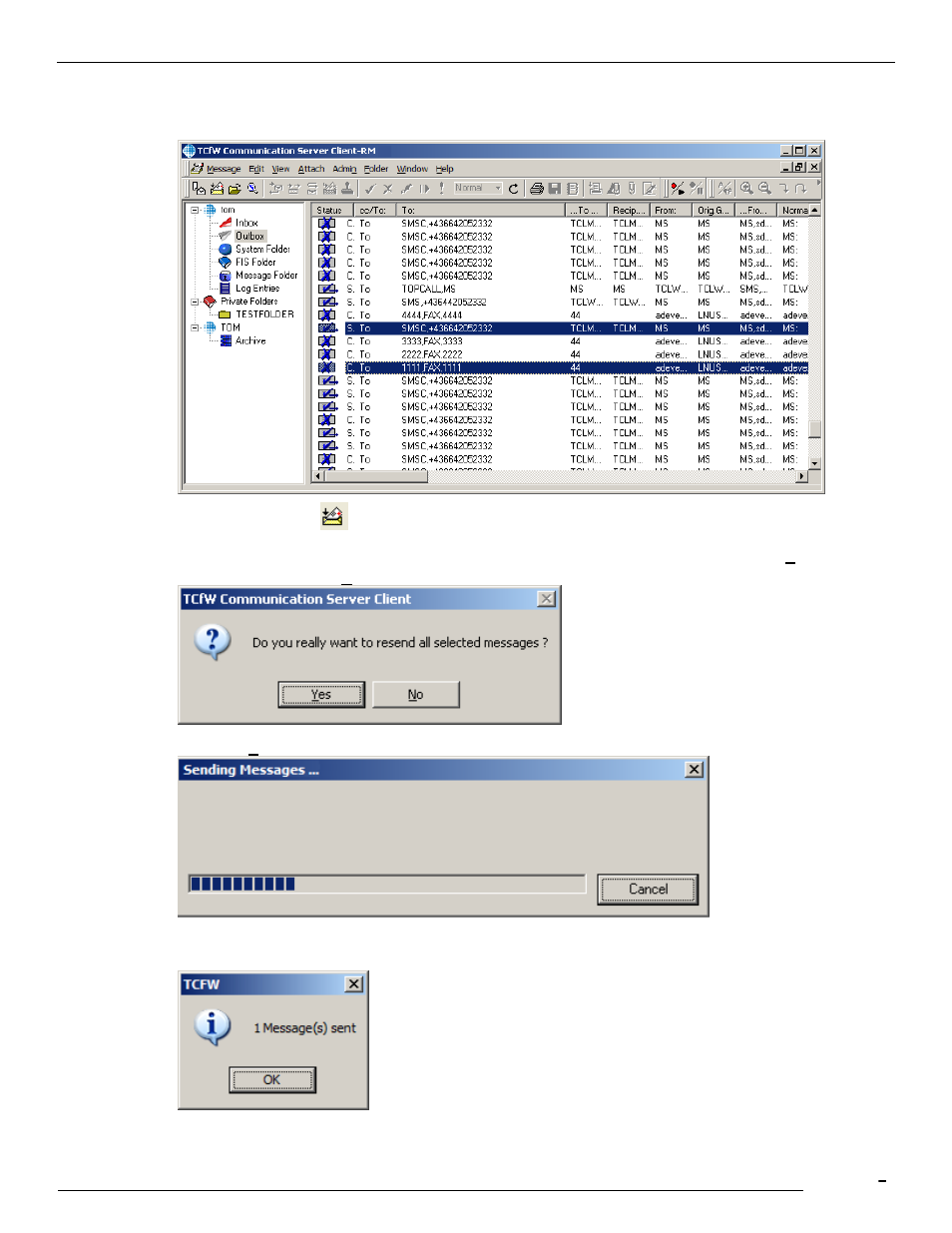 How to resend a message | Kofax Communication Server 9.1.1 User Manual | Page 77 / 114