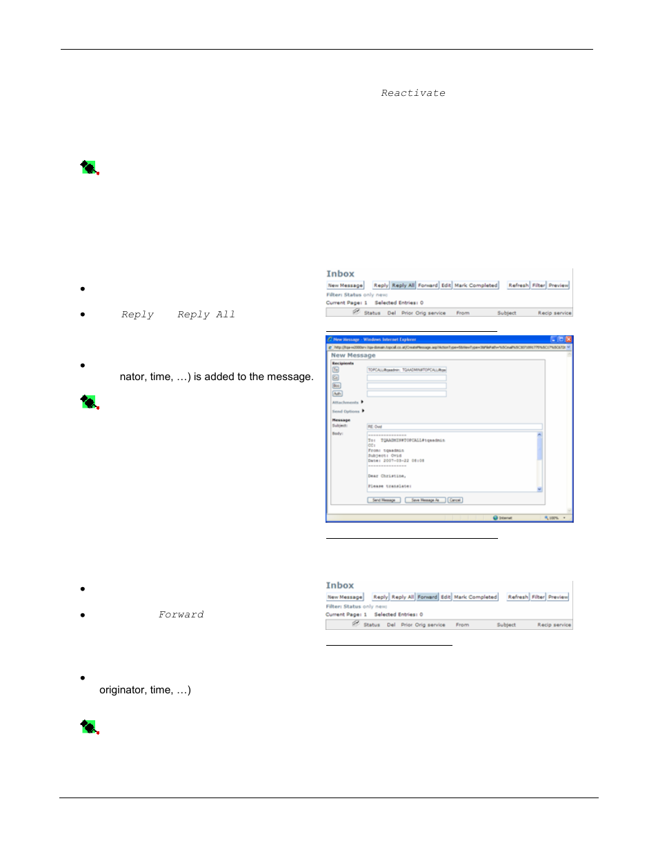 3 inbox actions, 1 reply / reply all, 2 forward | Kofax Communication Server 9.1.1 User Manual | Page 17 / 85