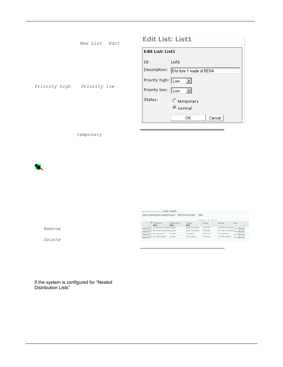 1 creating or editing a distribution list, 2 changing the recipients of a distribution list | Kofax Communication Server 9.1.1 User Manual | Page 35 / 85