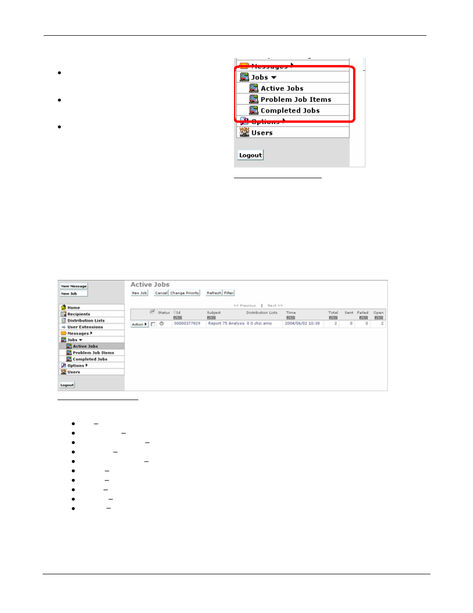 4 job monitoring, 1 active jobs, 2 problem job items | Kofax Communication Server 9.1.1 User Manual | Page 51 / 85