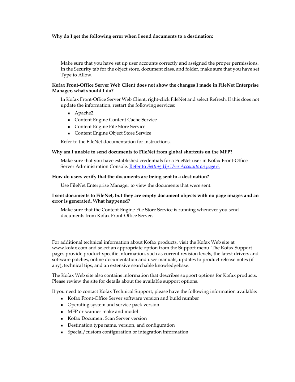 Technical support | Kofax Front-Office Server 2.7 User Manual | Page 11 / 12