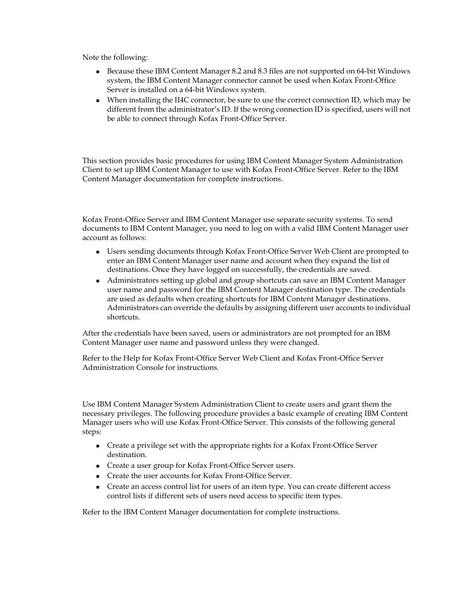 Configuring ibm content manager, Setting up user accounts | Kofax Front-Office Server 2.7 User Manual | Page 6 / 14