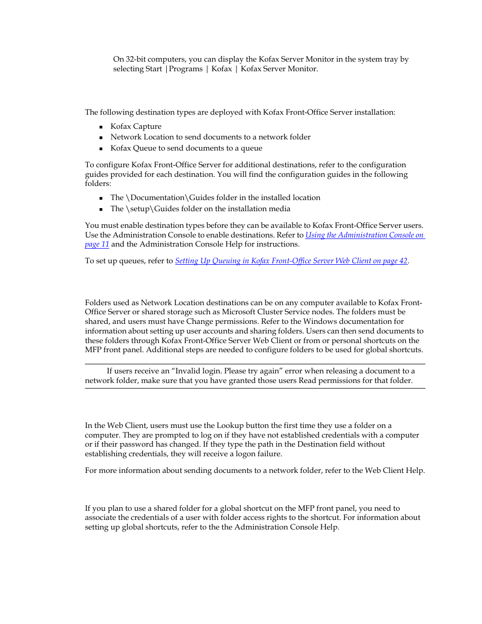 Sending documents through the web client, Using shared folders with mfp global shortcuts | Kofax Front-Office Server 3.0 User Manual | Page 18 / 64