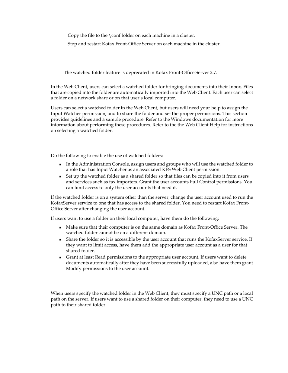 Configuring a watched folder, Sharing a watched folder, Specifying the watched folder path | Kofax Front-Office Server 3.0 User Manual | Page 21 / 64