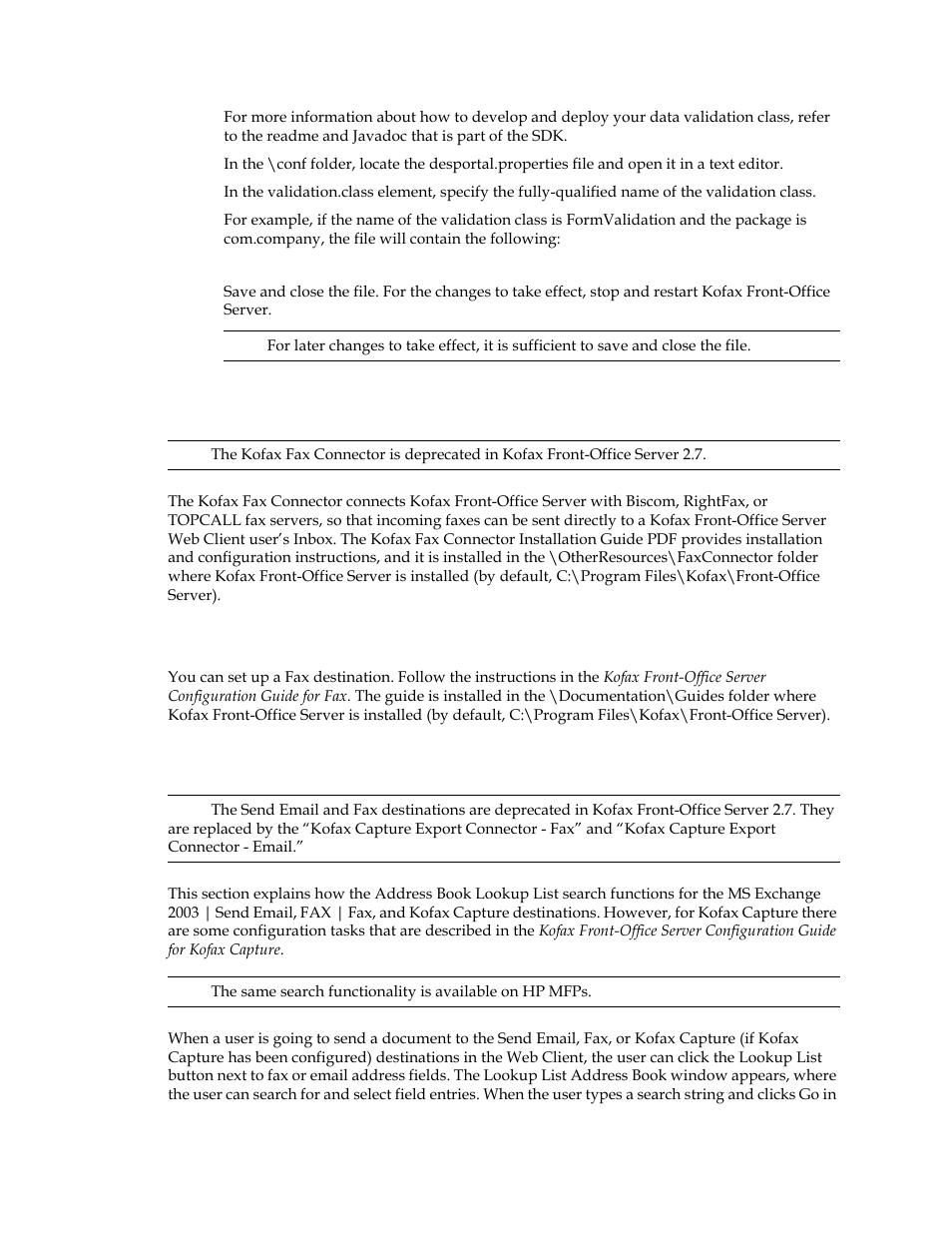 Kofax fax connector, Fax destination | Kofax Front-Office Server 3.0 User Manual | Page 39 / 64