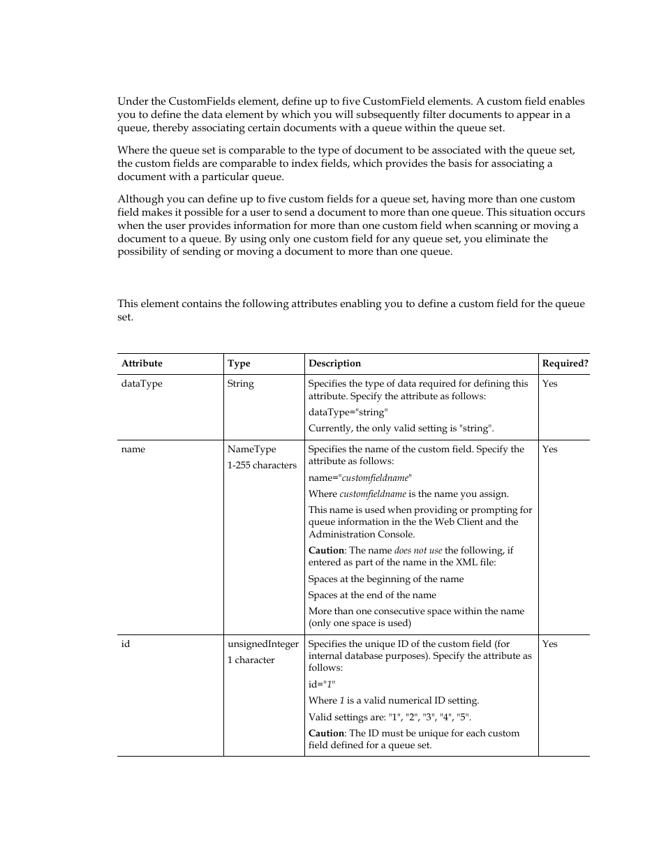 Customfields element (required), Customfield element (required) | Kofax Front-Office Server 3.0 User Manual | Page 44 / 64