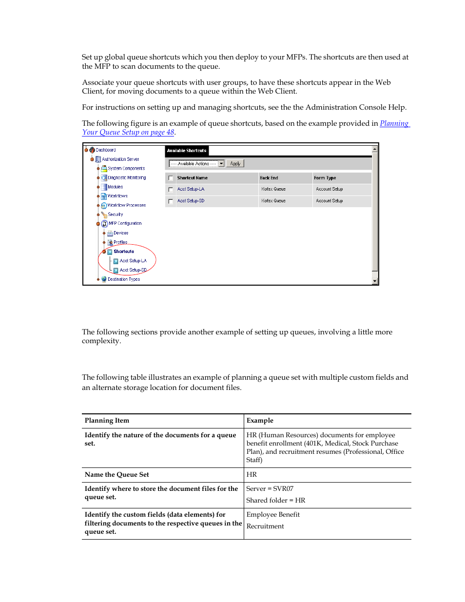 Setting up queues: example 2, Planning queue setup: example 2 | Kofax Front-Office Server 3.0 User Manual | Page 53 / 64