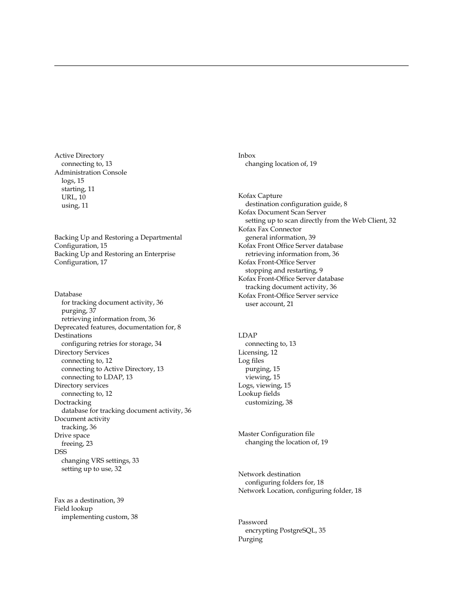 Index | Kofax Front-Office Server 3.0 User Manual | Page 63 / 64