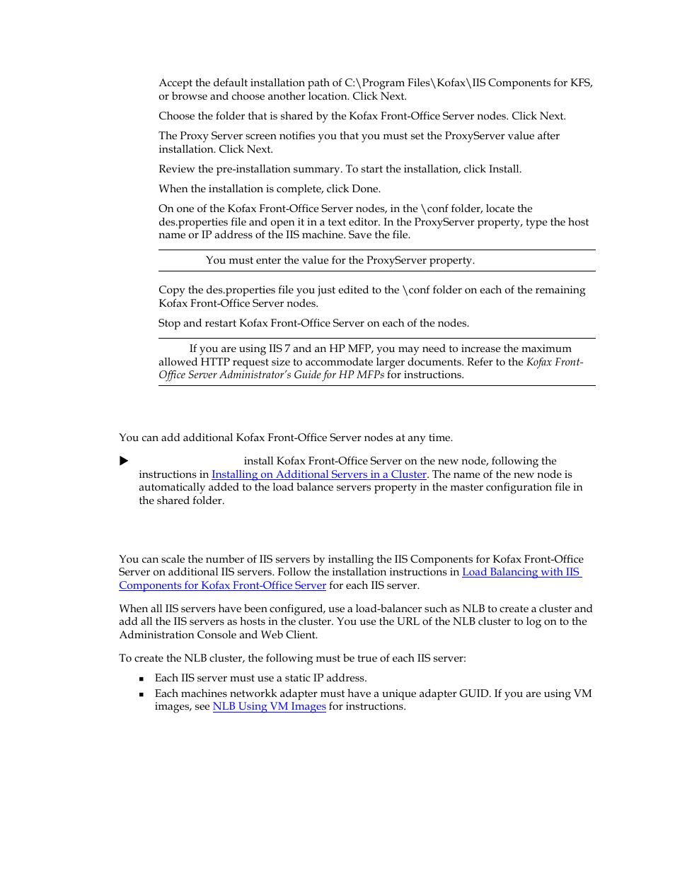 Adding kofax front-office server nodes, Scaling the iis servers | Kofax Front-Office Server 3.0 User Manual | Page 11 / 46