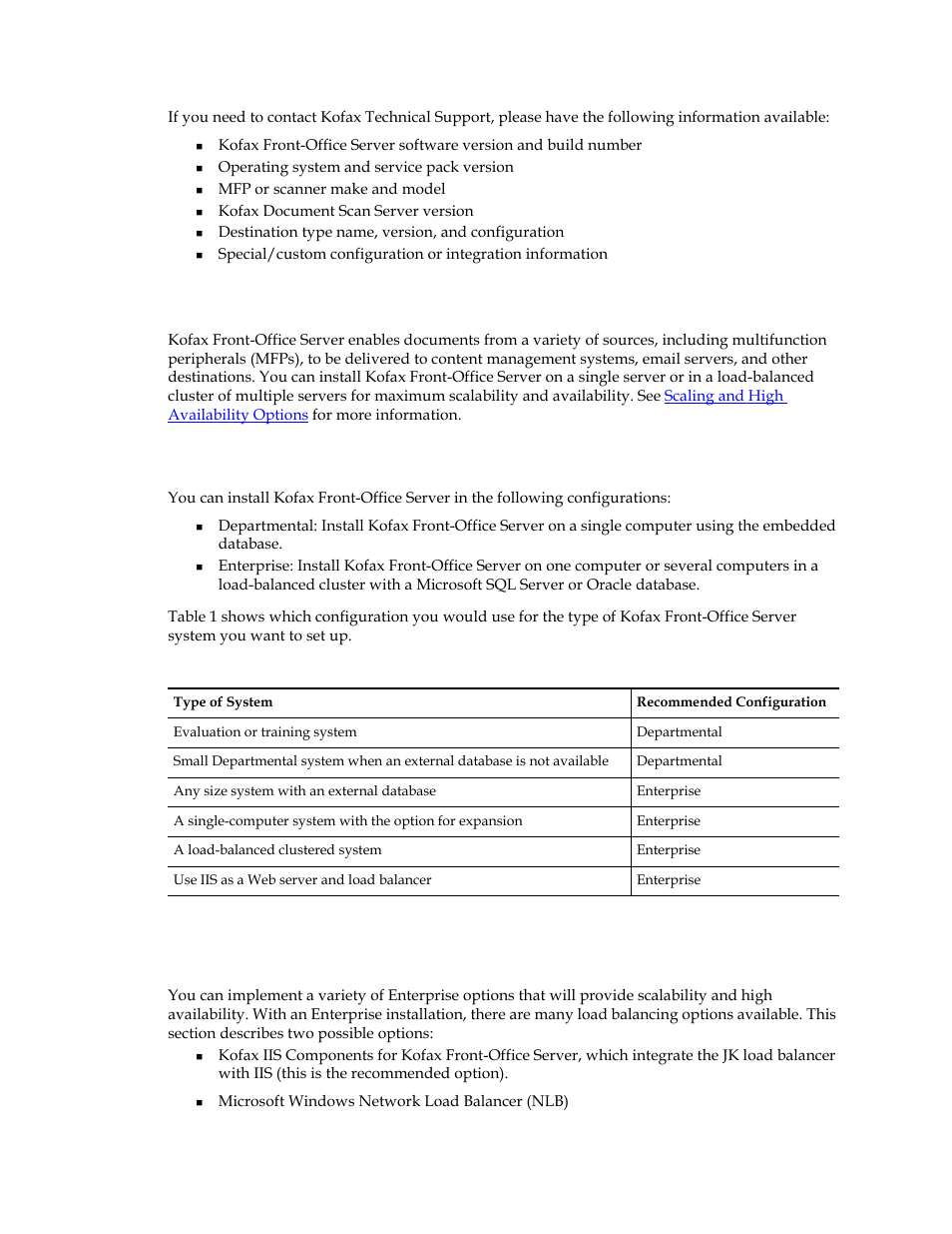 Overview, Types of kofax front-office server configurations, Scaling and high availability options | Kofax Front-Office Server 3.0 User Manual | Page 9 / 46