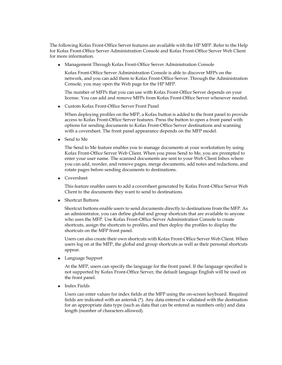 Summary of features | Kofax Document Exchange Server 2.5 User Manual | Page 7 / 20