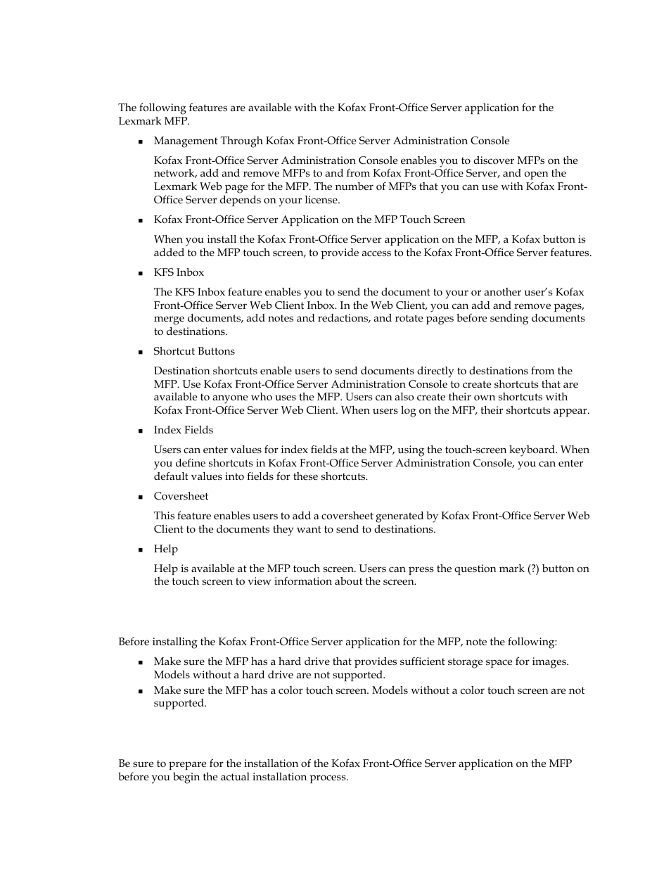 Summary of features, System requirements | Kofax Document Exchange Server 2.5 User Manual | Page 7 / 18
