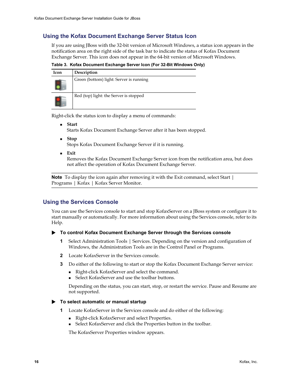 Using the services console | Kofax Document Exchange Server 2.0 User Manual | Page 20 / 22