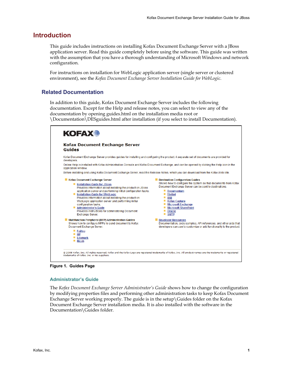 Introduction, Related documentation, Administrator’s guide | Kofax Document Exchange Server 2.0 User Manual | Page 5 / 22