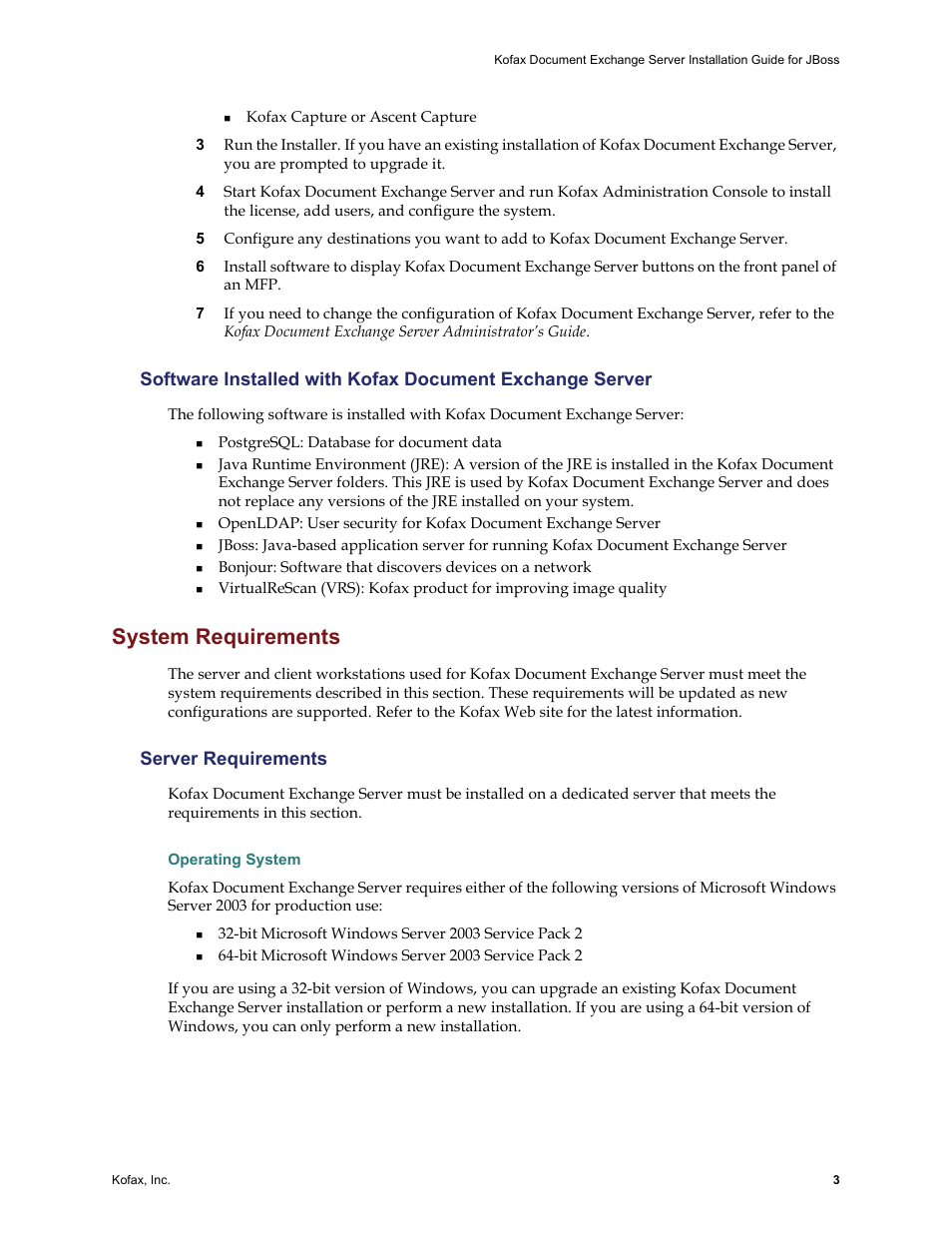 System requirements, Server requirements, Operating system | Kofax Document Exchange Server 2.0 User Manual | Page 7 / 22